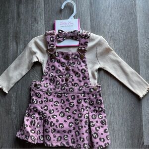 Little Lass Pink Leopard Overall Dress Set
